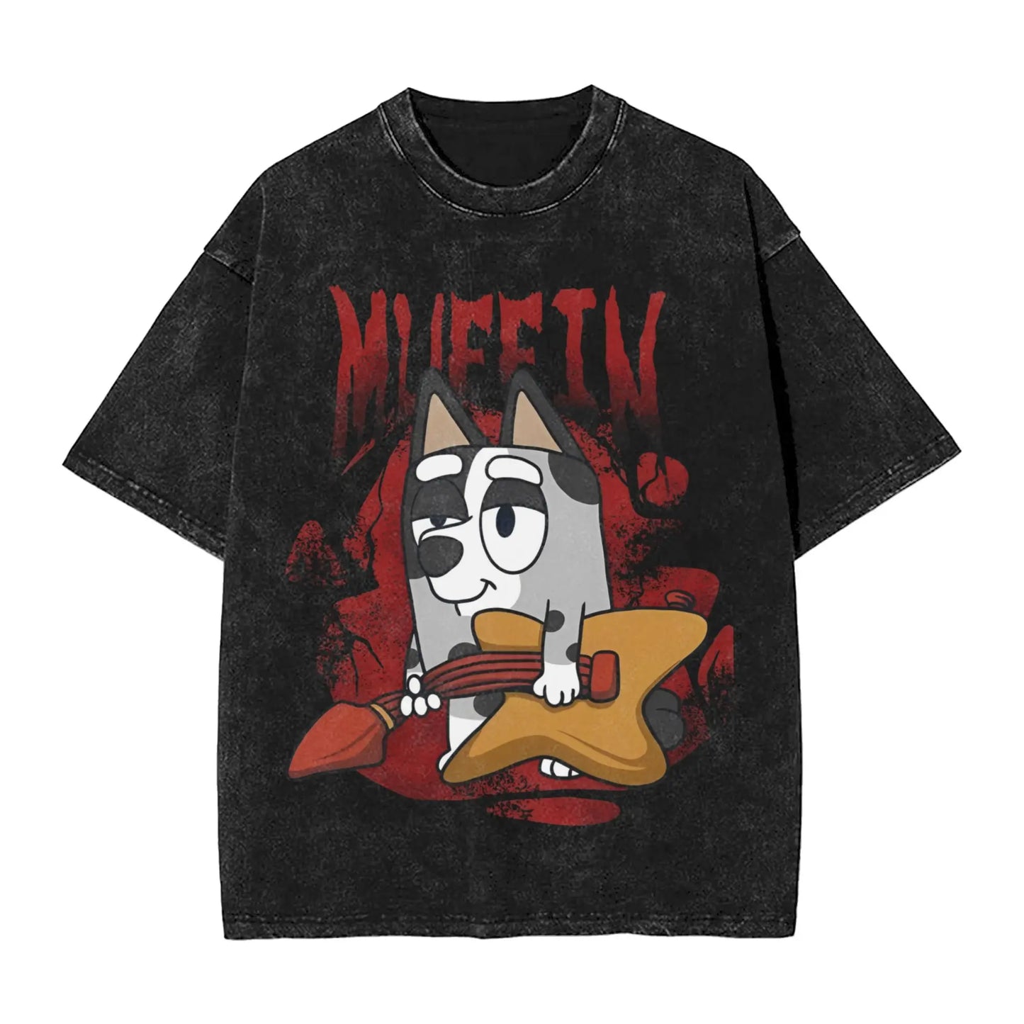 Cute Rock Muffin Graphic T Shirts Hip Hop Fashion Washed T-Shirts Short Sleeve Tee Shirt for Men Women Cotton Summer Clothing