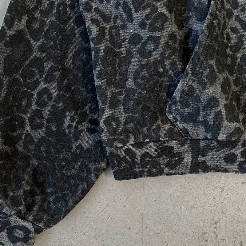 2025 Autumn/Winter European and American Warm Harajuku New Leopard Pattern Dark Design Fashion Zipper Hoodie