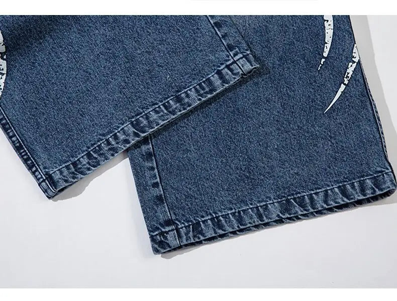 American Vintage Splicing High Street Jeans Autumn Woman Street Harajuku Hip Hop Baggy Jeans Printed Casual Wide-leg Denim Pant