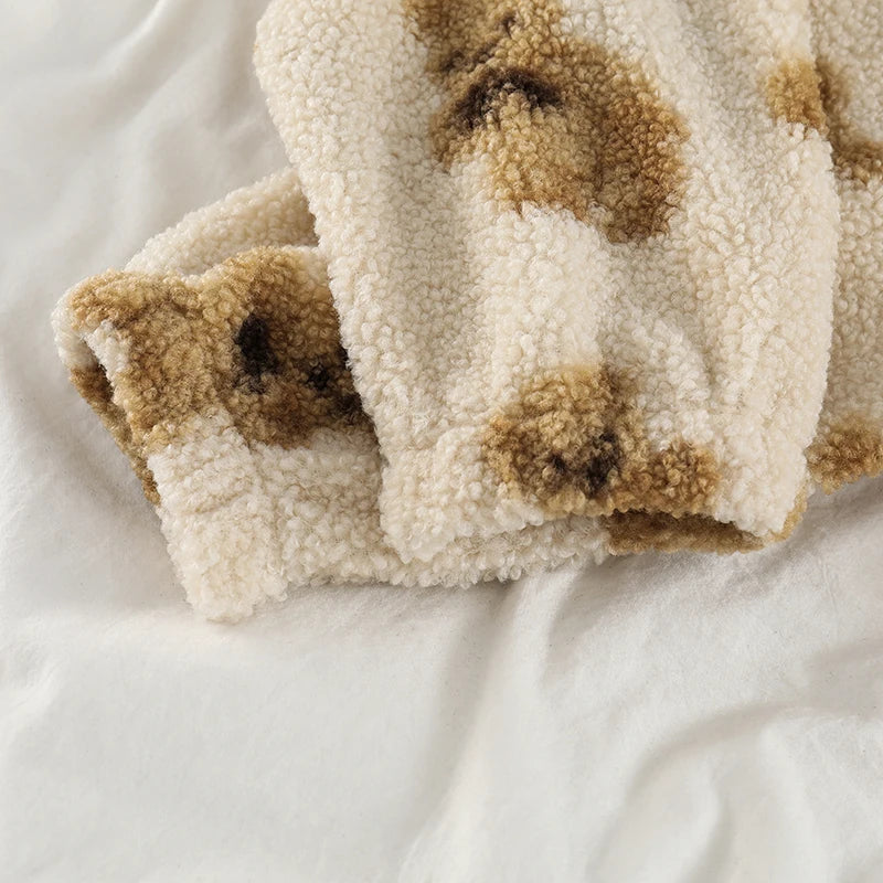 Little Bear Pattern Furry Hoodie 2021 Winter Clothes Warm Plush Sweet Pullovers Women Vintage Korean Style Loose Cute Sweatshirt