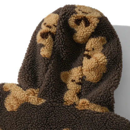 Little Bear Pattern Furry Hoodie 2021 Winter Clothes Warm Plush Sweet Pullovers Women Vintage Korean Style Loose Cute Sweatshirt