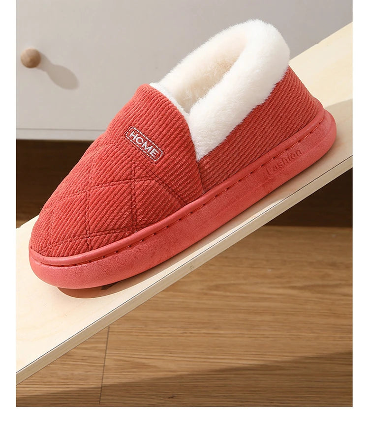 New Corduroy Cotton Slippers for Women Home Warm Shoes Soft Plush Anti-slip Couples Indoor Warm Non-slip Slides Footwear 2024