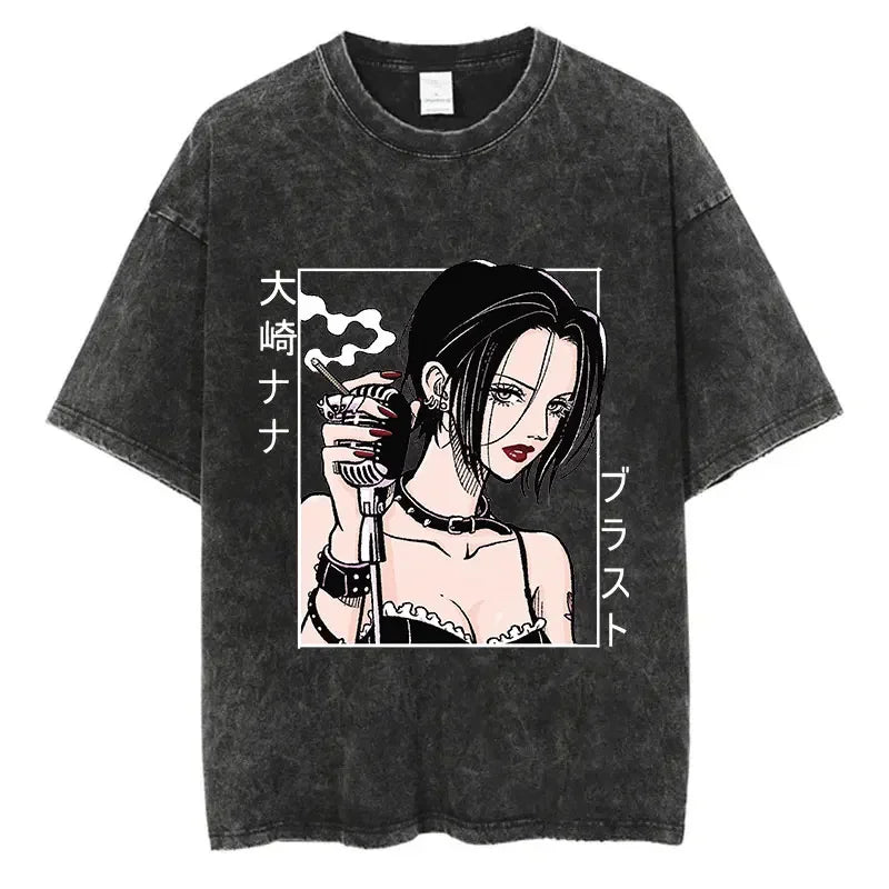 New Arrival Mens Clothe Tee Shirt Homme Graphic T-Shirts Men Tshirt for Men Japanese Anime Nana Osaki Print Vintage Washed 62918
