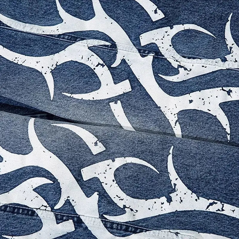 American Vintage Splicing High Street Jeans Autumn Woman Street Harajuku Hip Hop Baggy Jeans Printed Casual Wide-leg Denim Pant