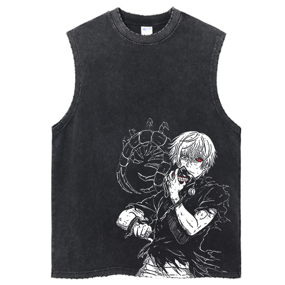 Hip Hop T-Shirt Anime Printed Streetwear Short Sleeve Vintage Japanese Graphic TShirt Men Harajuku Casual Loose Washed Tees