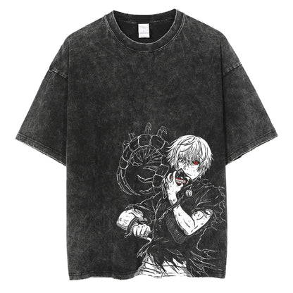 Hip Hop T-Shirt Anime Printed Streetwear Short Sleeve Vintage Japanese Graphic TShirt Men Harajuku Casual Loose Washed Tees