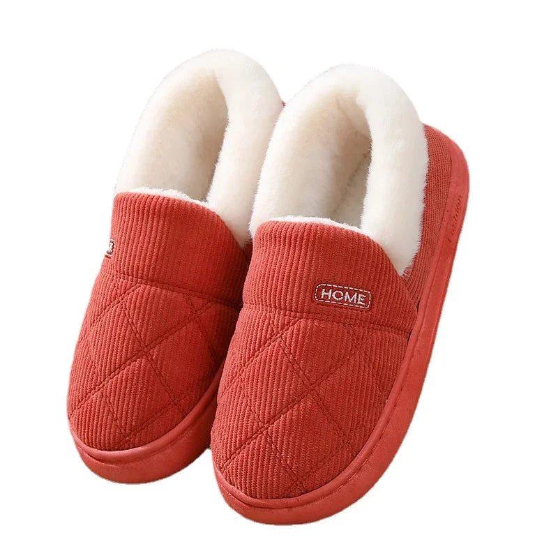 New Corduroy Cotton Slippers for Women Home Warm Shoes Soft Plush Anti-slip Couples Indoor Warm Non-slip Slides Footwear 2024