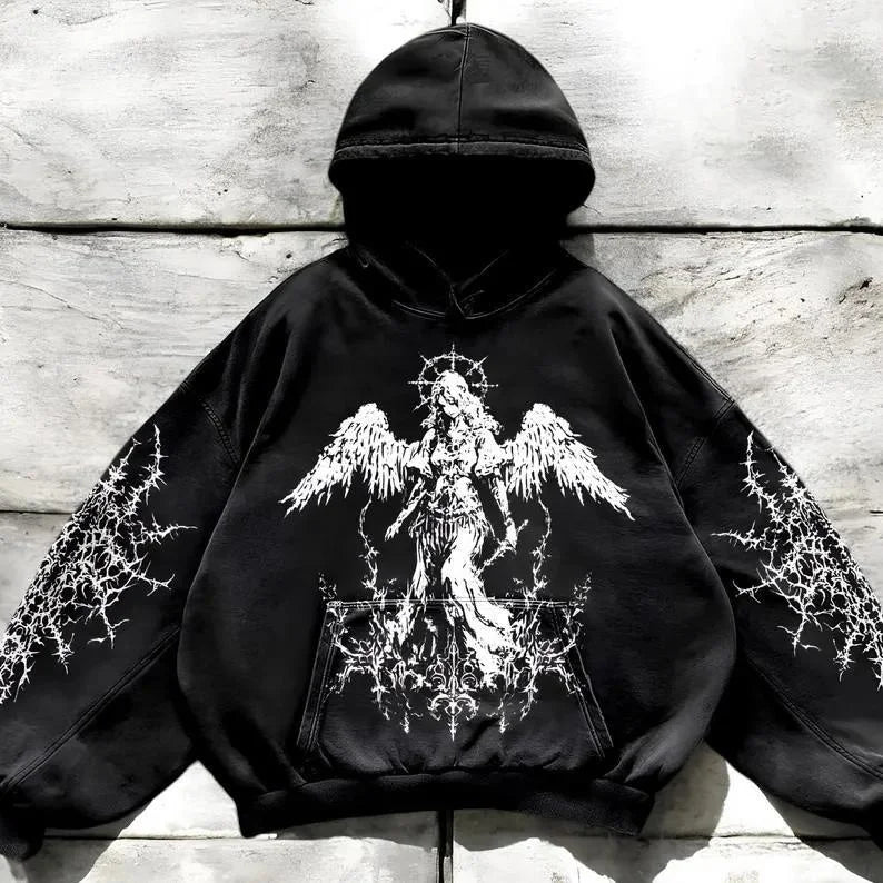 Autumn Winter Dark Streetwear Hoodie for Men Loose Fit Sports Sweatshirt with Kangaroo Pocket Men's and women's Anime Hoodie