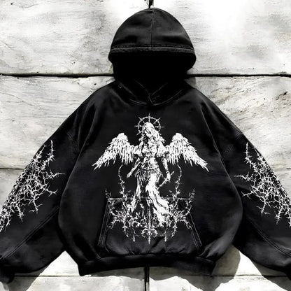 Autumn Winter Dark Streetwear Hoodie for Men Loose Fit Sports Sweatshirt with Kangaroo Pocket Men's and women's Anime Hoodie