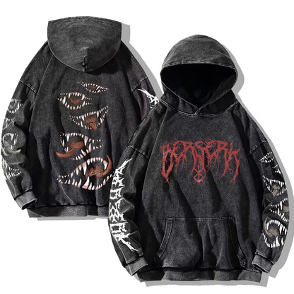 Berserk Printed Washed Hoodies Gothic Vintage Cotton Hooded Sweatshirt Y2k Oversized Long Sleeve Pullover Men Women Retro Hoodie