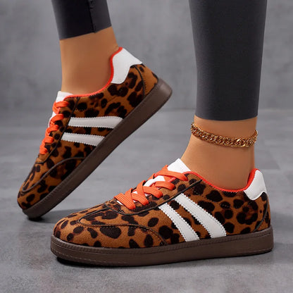 Sneakers Women 2025 New Fashion Outdoor Lace-up Leopard Casual Shoes Female Lightweight Comfortable Non Slip Flat Shoes