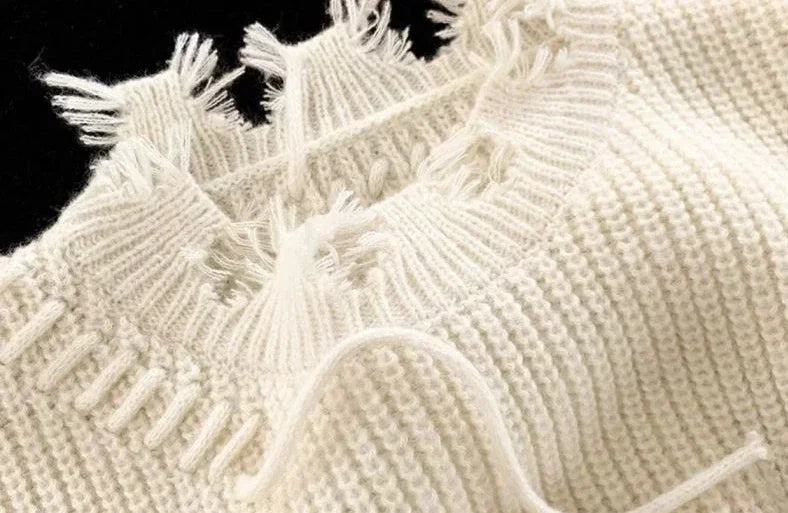 Men's Clothing Pullovers Beige Knit Sweater Male Torn with Holes Solid Color Patchwork Plain Loose Fit Korean Autumn Clothes X A