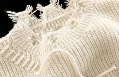 Men's Clothing Pullovers Beige Knit Sweater Male Torn with Holes Solid Color Patchwork Plain Loose Fit Korean Autumn Clothes X A