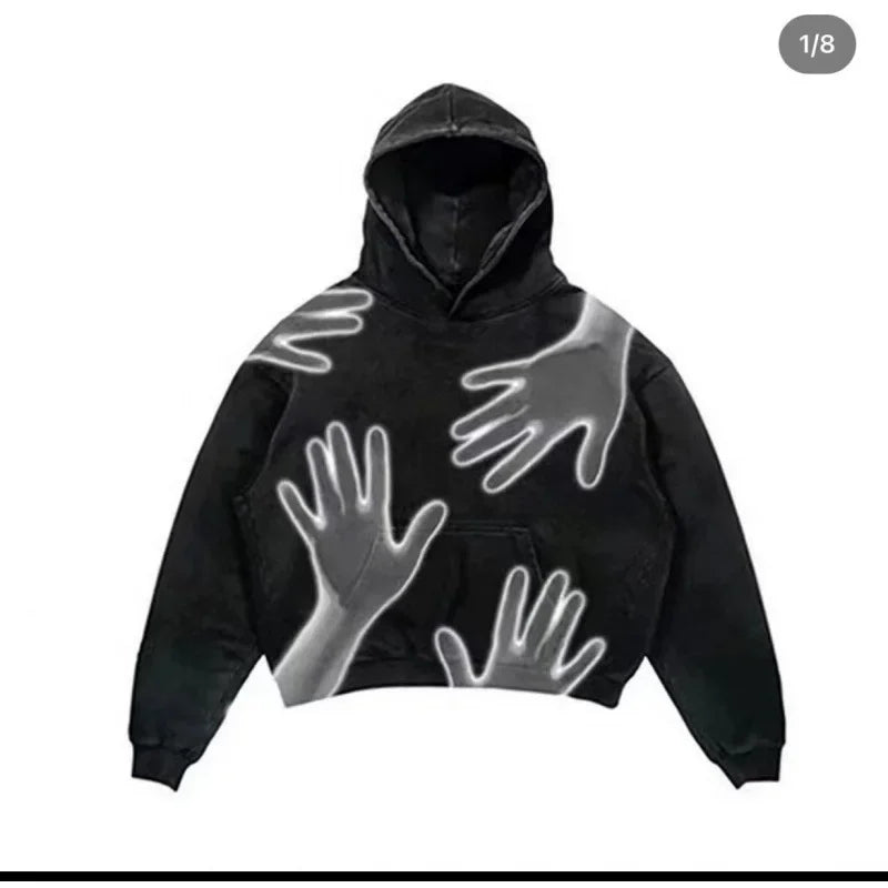 Y2khooded Sweatshirt Harajuku Style Hooded Shirt Hip Hop Vintage Loose Fit Polo Shirt Oversized Hooded