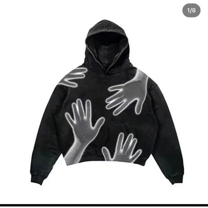 Y2khooded Sweatshirt Harajuku Style Hooded Shirt Hip Hop Vintage Loose Fit Polo Shirt Oversized Hooded