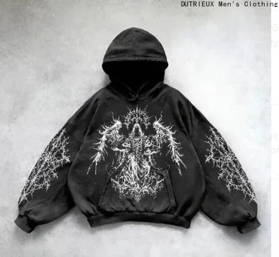 Autumn Winter Dark Streetwear Hoodie for Men Loose Fit Sports Sweatshirt with Kangaroo Pocket Men's and women's Anime Hoodie