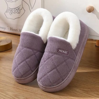 New Corduroy Cotton Slippers for Women Home Warm Shoes Soft Plush Anti-slip Couples Indoor Warm Non-slip Slides Footwear 2024