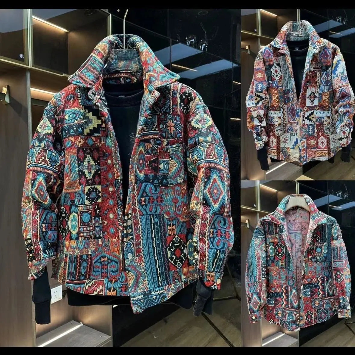 Famous Style Jacquard Casual Lapel Shirt Jacket for Men's Autumn New Versatile Loose Dovetail Warm Cotton Jacket