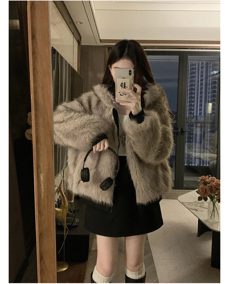 Double Sided Winter Coat Women Clothing Imitation Mink Fur Fur Hooded Cotton Jacket Female Warm Cotton-padded Clothes Outerwea