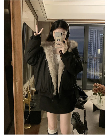 Double Sided Winter Coat Women Clothing Imitation Mink Fur Fur Hooded Cotton Jacket Female Warm Cotton-padded Clothes Outerwea