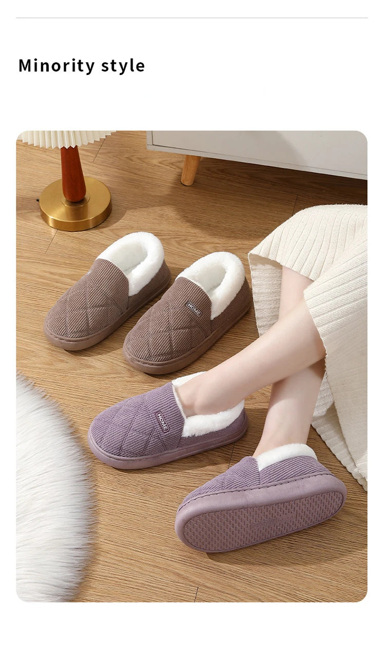 New Corduroy Cotton Slippers for Women Home Warm Shoes Soft Plush Anti-slip Couples Indoor Warm Non-slip Slides Footwear 2024