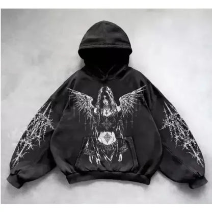 Autumn Winter Dark Streetwear Hoodie for Men Loose Fit Sports Sweatshirt with Kangaroo Pocket Men's and women's Anime Hoodie