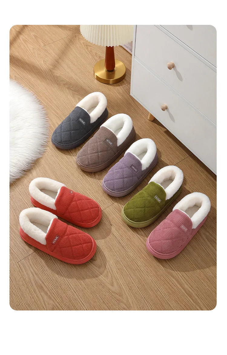 New Corduroy Cotton Slippers for Women Home Warm Shoes Soft Plush Anti-slip Couples Indoor Warm Non-slip Slides Footwear 2024