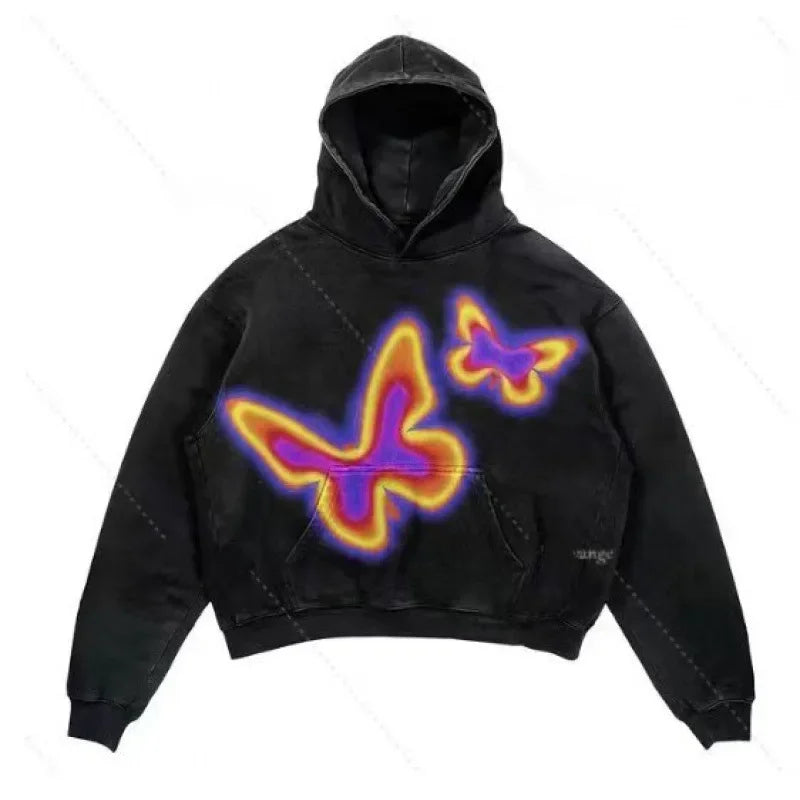 Y2khooded Sweatshirt Harajuku Style Hooded Shirt Hip Hop Vintage Loose Fit Polo Shirt Oversized Hooded