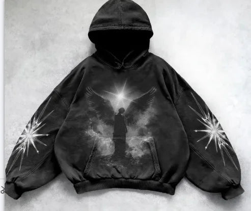 Autumn Winter Dark Streetwear Hoodie for Men Loose Fit Sports Sweatshirt with Kangaroo Pocket Men's and women's Anime Hoodie