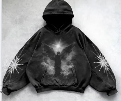 Autumn Winter Dark Streetwear Hoodie for Men Loose Fit Sports Sweatshirt with Kangaroo Pocket Men's and women's Anime Hoodie