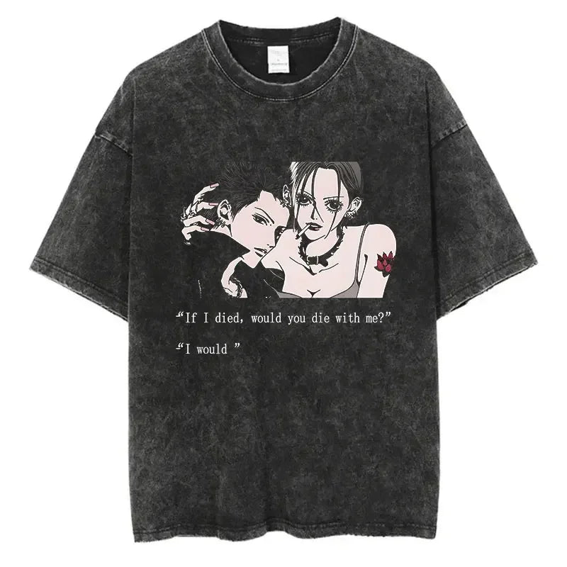 New Arrival Mens Clothe Tee Shirt Homme Graphic T-Shirts Men Tshirt for Men Japanese Anime Nana Osaki Print Vintage Washed 62918