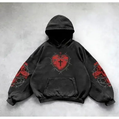 Autumn Winter Dark Streetwear Hoodie for Men Loose Fit Sports Sweatshirt with Kangaroo Pocket Men's and women's Anime Hoodie