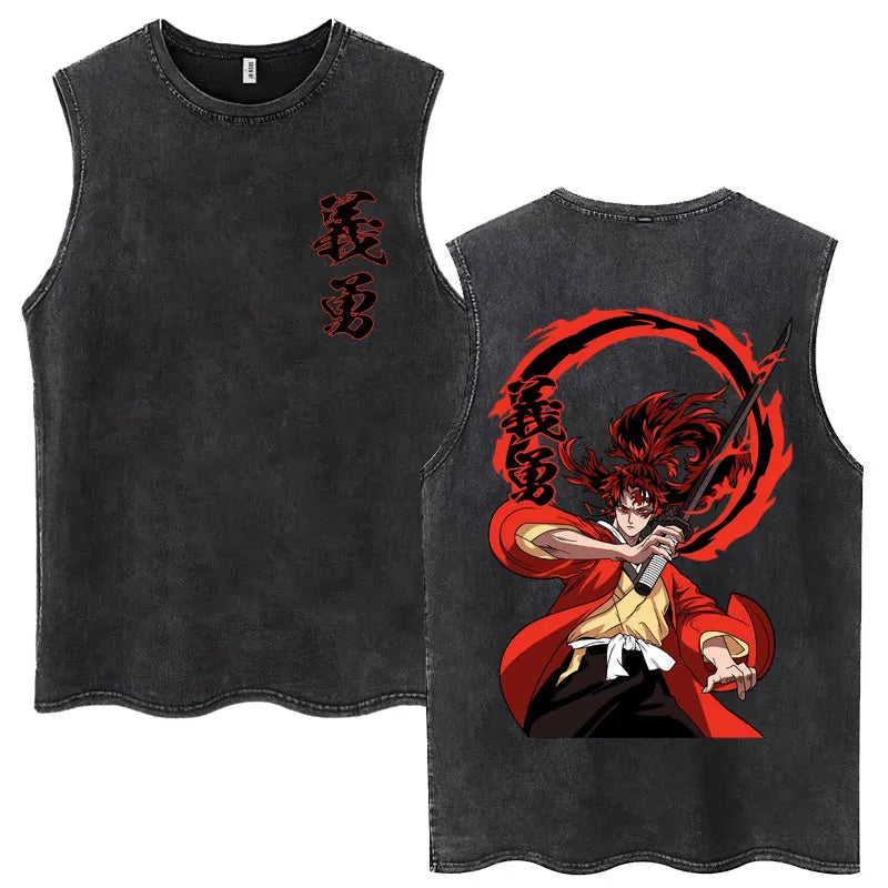 Japan Anime Demon Slayer Washed Tank Tops Hashibira Inosuke The Boar Face Manga T Shirt Men Women Loose Cotton Sleeveless Tshirt