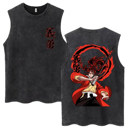 Japan Anime Demon Slayer Washed Tank Tops Hashibira Inosuke The Boar Face Manga T Shirt Men Women Loose Cotton Sleeveless Tshirt