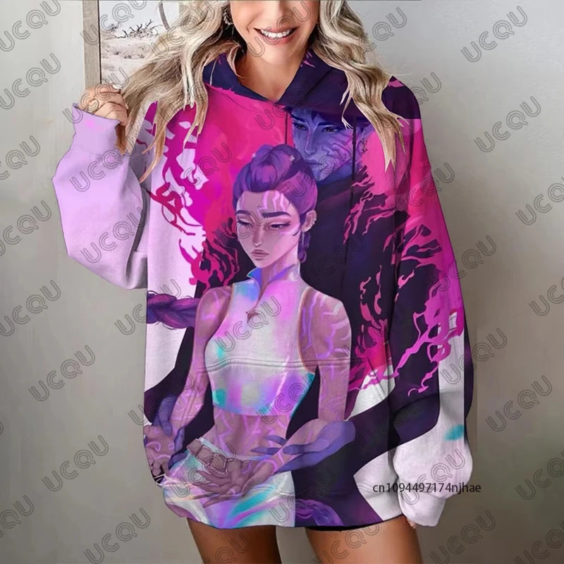 Autumn Fashion Kawaii KPop Demon Hunters Print Hoodies For Women Long Sleeve Sweatshirts Casual Pullover Oversized Y2K Tops