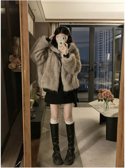 Double Sided Winter Coat Women Clothing Imitation Mink Fur Fur Hooded Cotton Jacket Female Warm Cotton-padded Clothes Outerwea