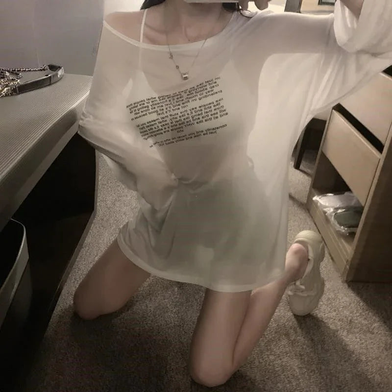 Korean Style Summer Clothing Loose T-shirts for Women Letter Pattern Simple Design Thin All-match Young Students Tops New Trendy