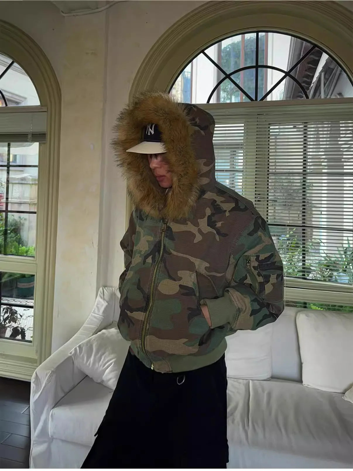 Men s Winter Coat Warm Double Sided Camouflage Jacket Thick Cotton Parka with Fur Collar Outdoor Military Style Trench Coat