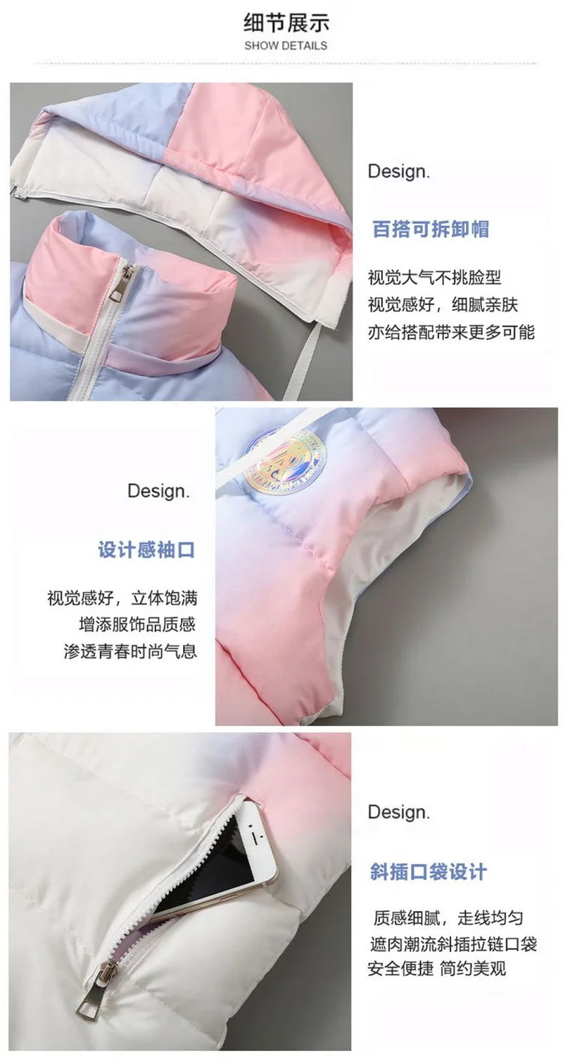 Autumn Winter New Light Thin Standing Collar Down Cotton Vest Women's Slim Fashion Sleeveless Warm Gradient Waistcoat Female