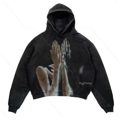 Y2khooded Sweatshirt Harajuku Style Hooded Shirt Hip Hop Vintage Loose Fit Polo Shirt Oversized Hooded