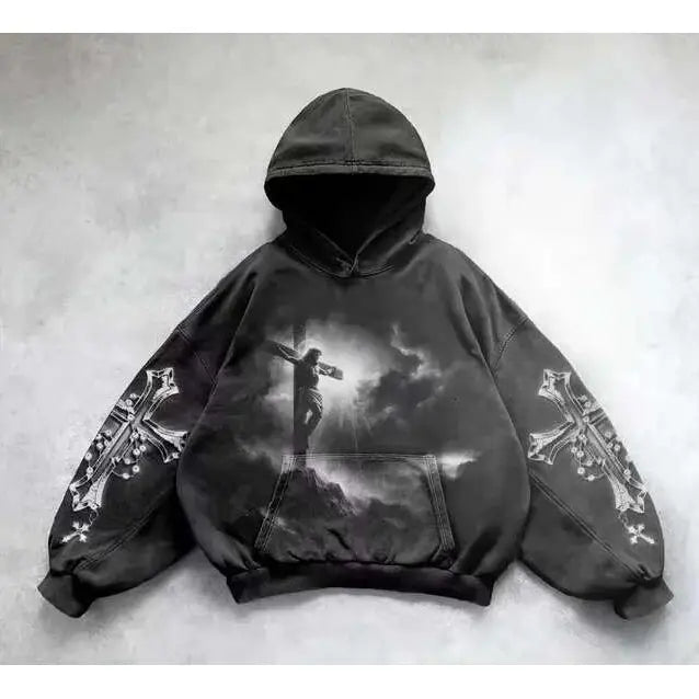 Autumn Winter Dark Streetwear Hoodie for Men Loose Fit Sports Sweatshirt with Kangaroo Pocket Men's and women's Anime Hoodie