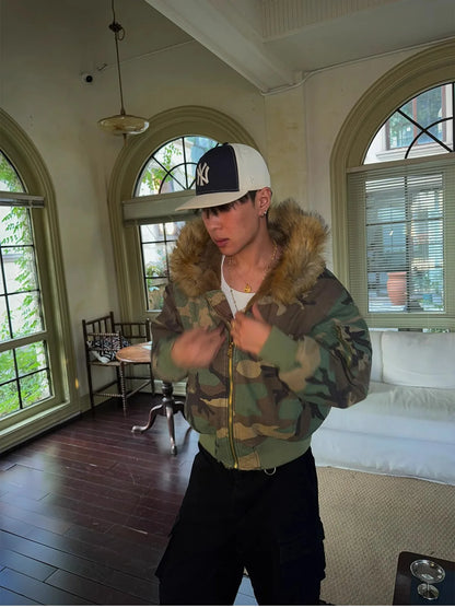 Men s Winter Coat Warm Double Sided Camouflage Jacket Thick Cotton Parka with Fur Collar Outdoor Military Style Trench Coat