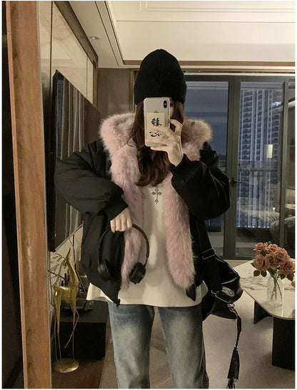 Double Sided Winter Coat Women Clothing Imitation Mink Fur Fur Hooded Cotton Jacket Female Warm Cotton-padded Clothes Outerwea
