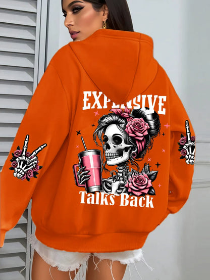 Expensive Talks Back Funny Printing Womens Hoodie Loose Multicolor Pullovers Fleece Autumn Sportswear Casual Pocket Hoody