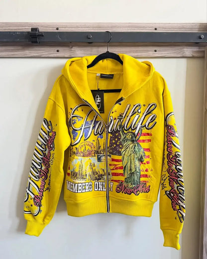 American Retro Letter Casual Loose Zipper Hoodie Men New Street Hip-hop Fashion Y2K Harajuku Oversized Sweatshirt Women