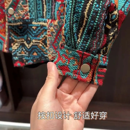 Famous Style Jacquard Casual Lapel Shirt Jacket for Men's Autumn New Versatile Loose Dovetail Warm Cotton Jacket