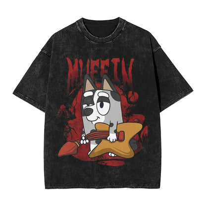 Cute Rock Muffin Graphic T Shirts Hip Hop Fashion Washed T-Shirts Short Sleeve Tee Shirt for Men Women Cotton Summer Clothing