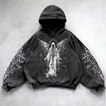 Autumn Winter Dark Streetwear Hoodie for Men Loose Fit Sports Sweatshirt with Kangaroo Pocket Men's and women's Anime Hoodie