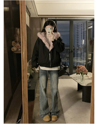 Double Sided Winter Coat Women Clothing Imitation Mink Fur Fur Hooded Cotton Jacket Female Warm Cotton-padded Clothes Outerwea