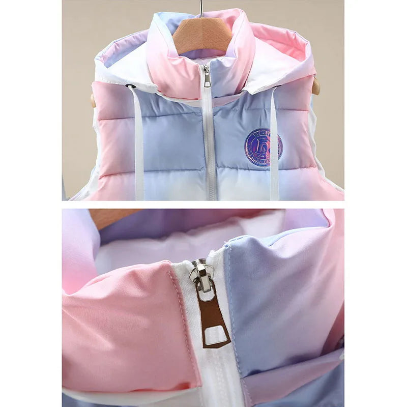 Autumn Winter New Light Thin Standing Collar Down Cotton Vest Women's Slim Fashion Sleeveless Warm Gradient Waistcoat Female